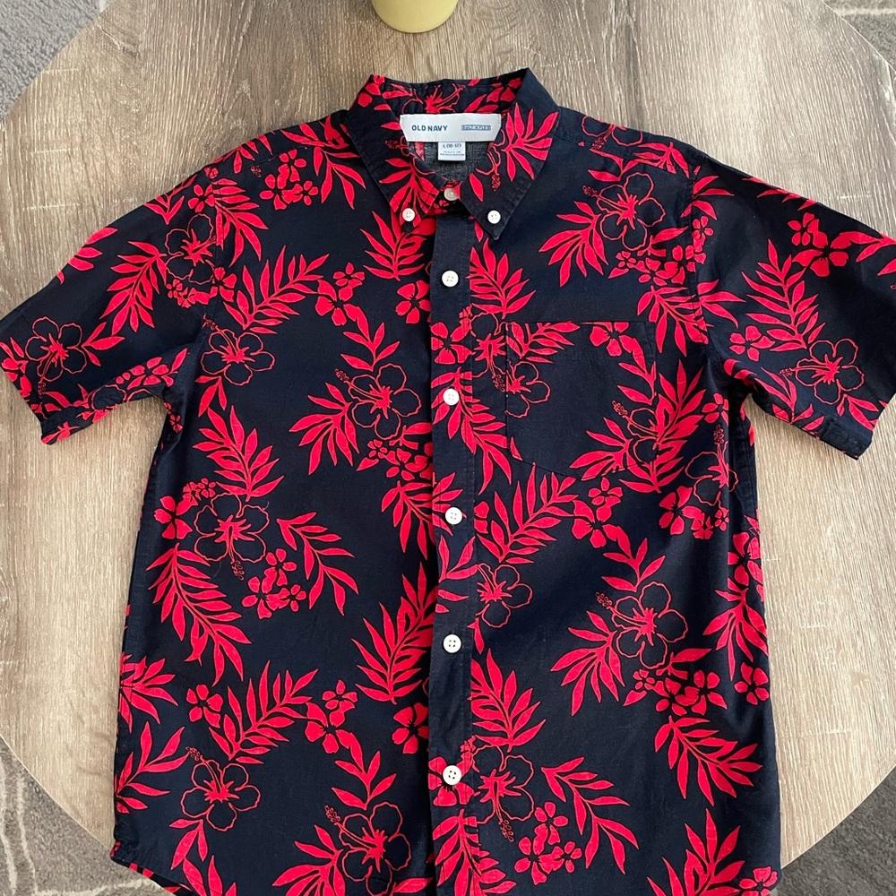 Old Navy Red Floral Hawaiian Shirt